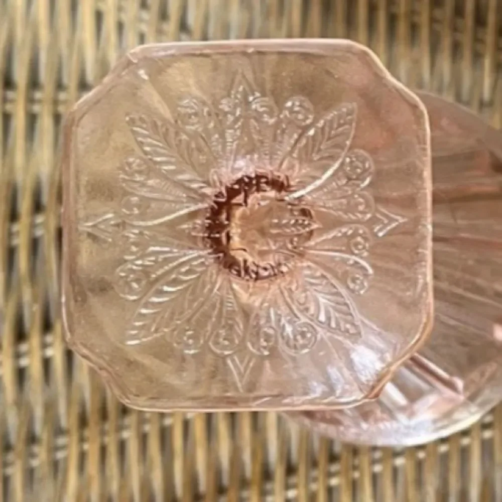 Jeanette Depression Glass Pink Adam Floral 1930’s Set of 2 Ice Cream Glasses